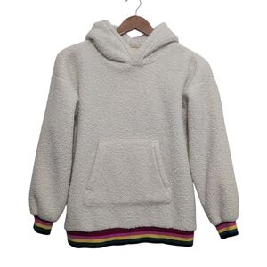 Hanna Andersson Girls Sherpa Hoodie Sweatshirt Rainbow Retro Stripes Size 12